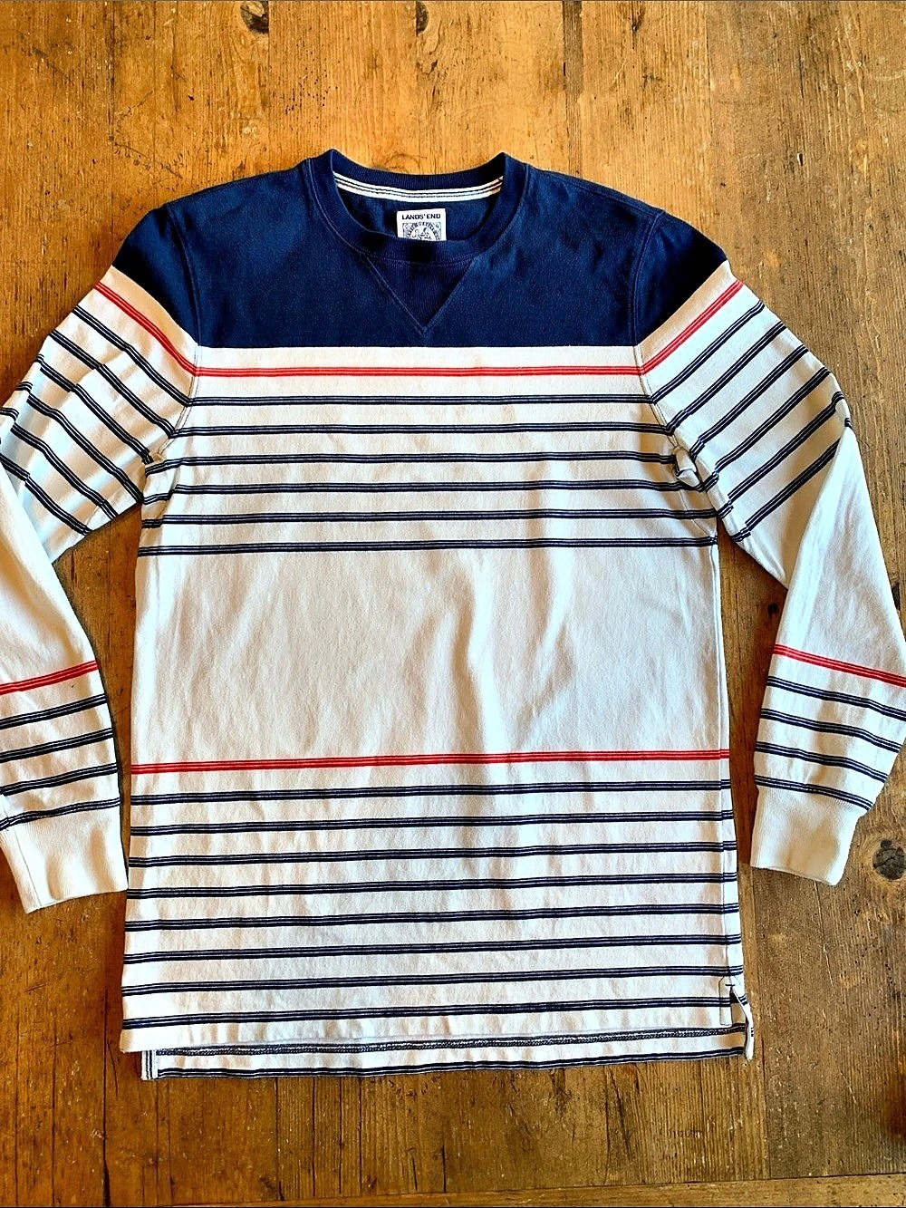 Lands' End Vintage Rugby Men's Striped Long Sleeve Size Medium